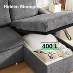 Dyonery 81-Sitzer-Schlafsofa, L-förmiges Ausziehsofa mit wendbarer Recamiere mit Stauraum, USB-Anschluss und verstellbarer Rückenlehne