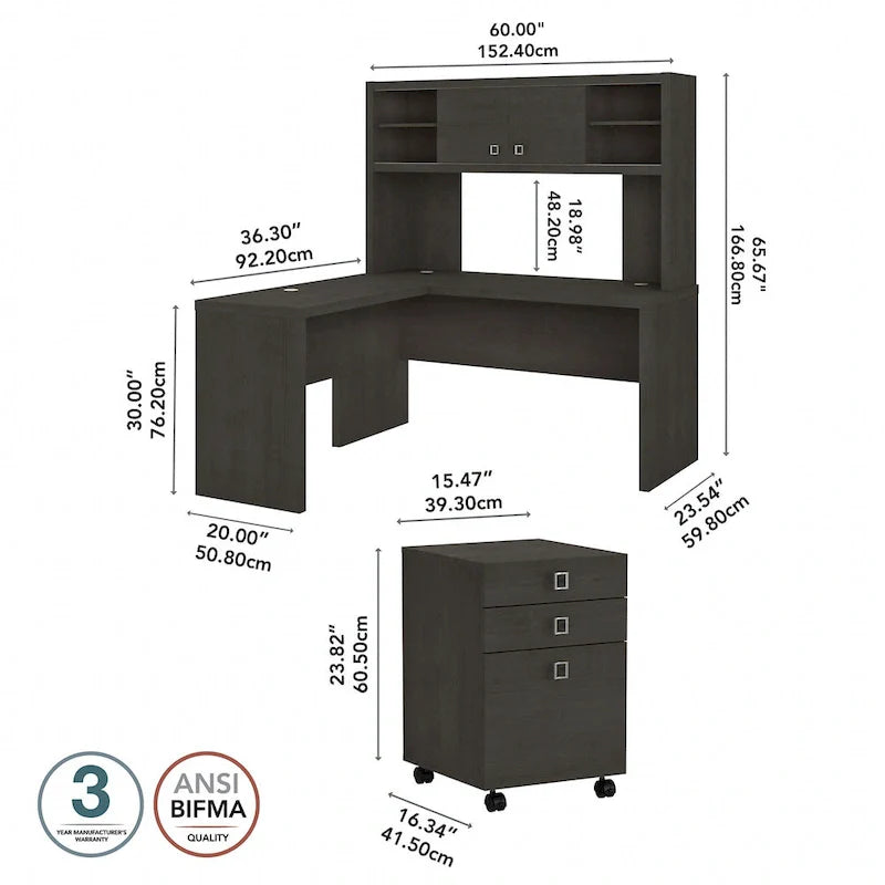 Bureau d’angle Echo en L avec surmeuble et tiroirs