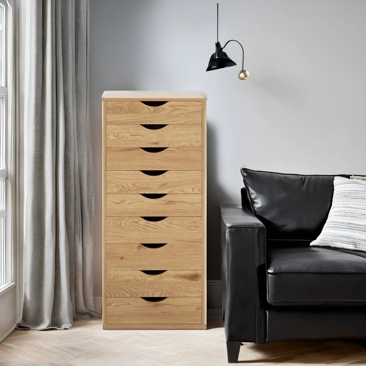 Meuble étroit en bois à 9 tiroirs avec tiroirs à coulissement fluide et étagère de rangement supérieure