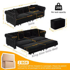 Canapé-lit escamotable et convertible Whisen en velours, format très grand lit, 3-en-1, avec ottoman amovible et design capitonné