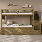 Letto a castello Whisen Twin XL con letto estraibile, contenitore, legno massello, scala contenitore, armadio e 3 cassetti, per bambini