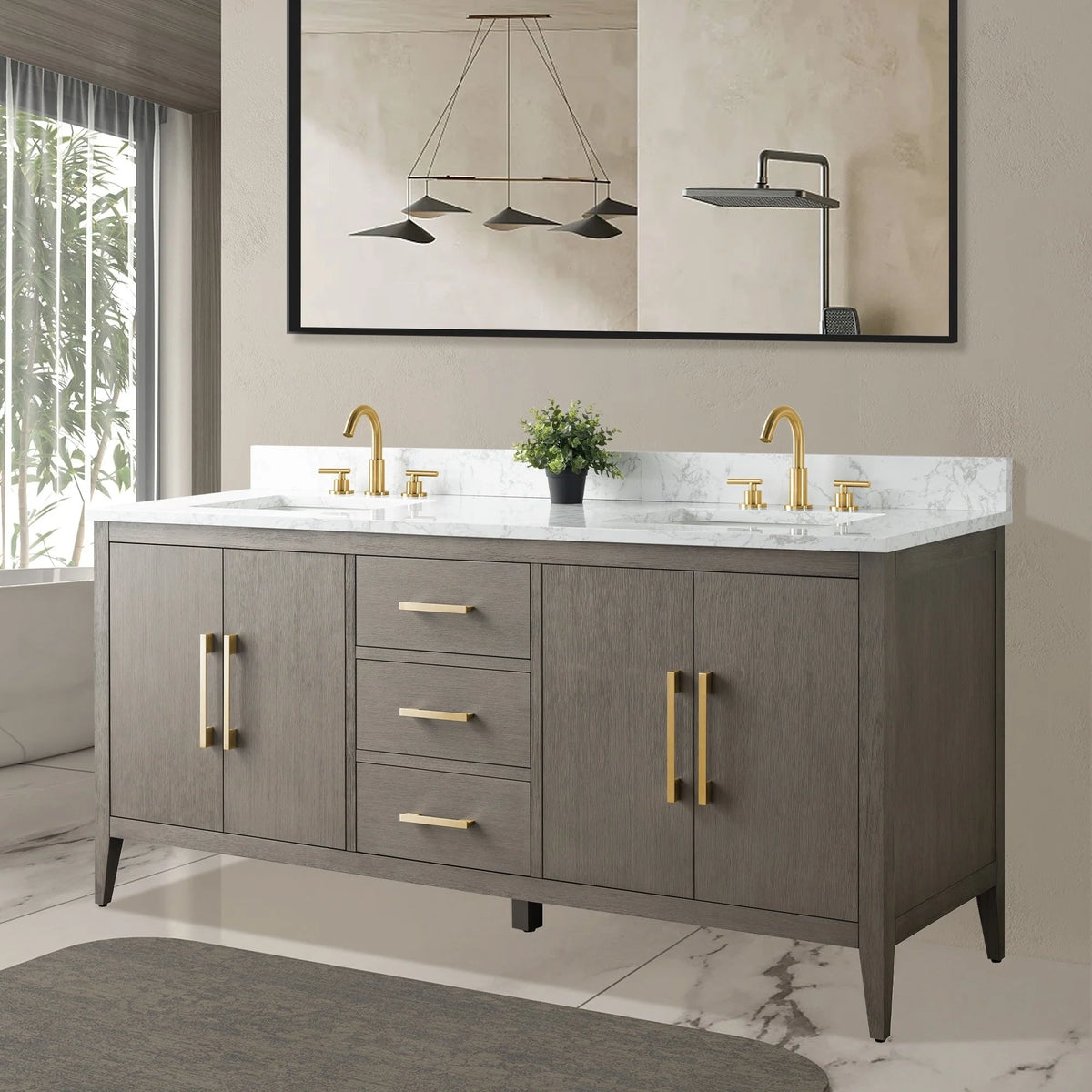 Meuble-lavabo Vanity Art 72 à double vasque avec plateau en marbre reconstitué