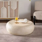 Table basse ronde en MgO avec finition imitation pierre pour salons modernes du milieu du siècle