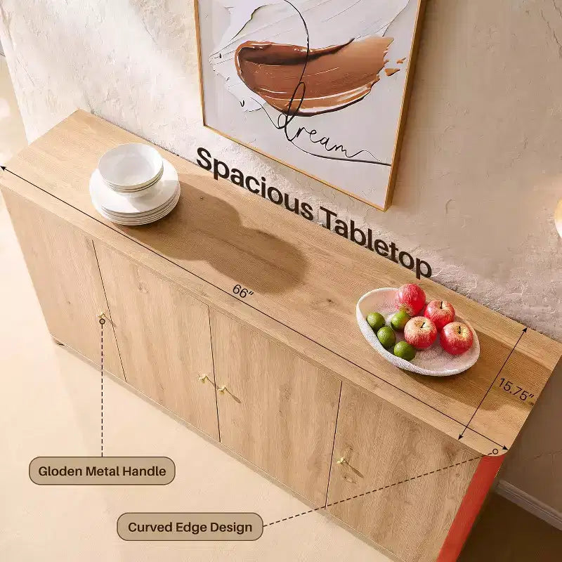 Credenza da cucina con 4 ante e ripiani, grande credenza moderna, mobile contenitore da 66 pollici per angolo caffè