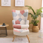 Fauteuil d’appoint avec pouf, ensemble fauteuil et pouf pour le salon, fauteuil d’appoint confortable avec accoudoirs pour la chambre, revêtement en tissu à motifs créatifs