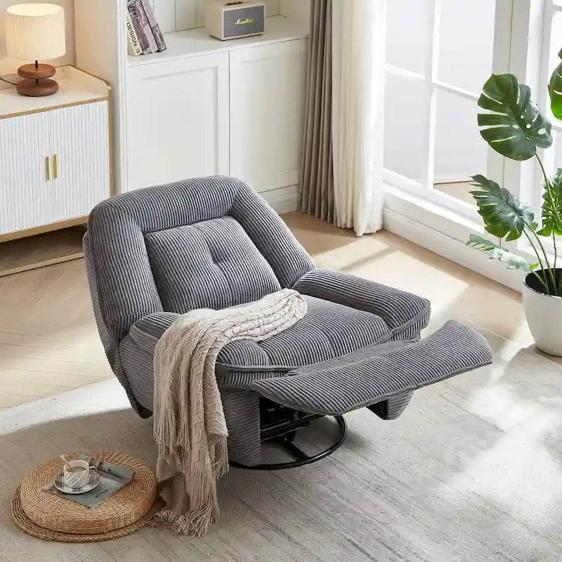 Drehbarer Cord-Sessel mit Gleitfunktion und Liegefunktion, Fußstütze für das Wohnzimmer
