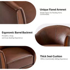 Fauteuil tonneau pivotant Pocono de style transitionnel en cuir véritable avec piètement en bois massif, ensemble de 2, Artful Living Design