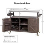 Îlot de cuisine extérieur Okak avec plateau en acier inoxydable, desserte de cuisine en bois avec portes, étagères et porte-épices, îlot de cuisine à roulettes