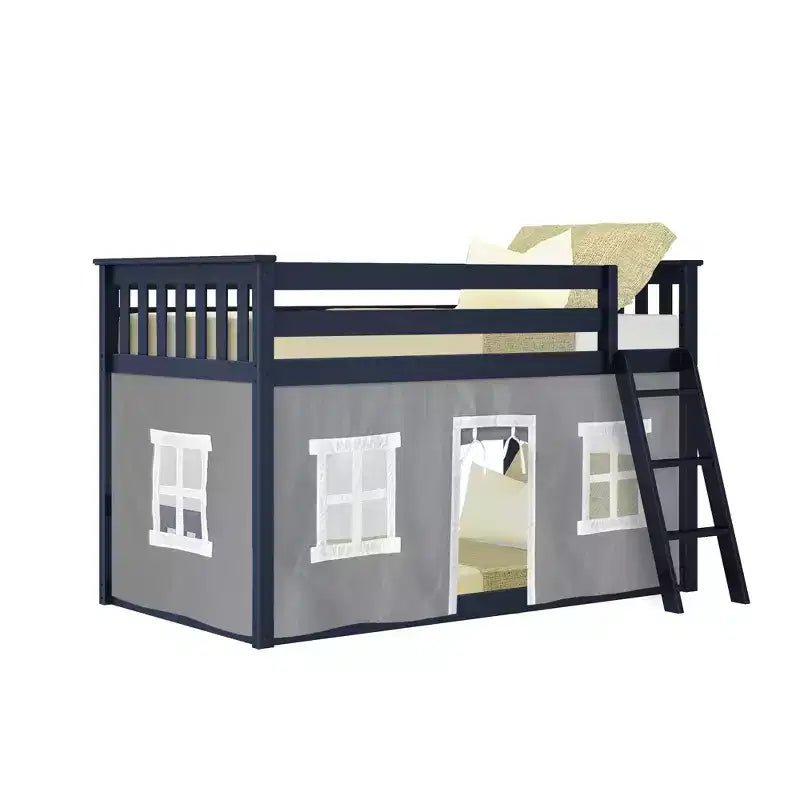 Lit superposé bas Max & Lily, 2 couchages simples, avec rideaux