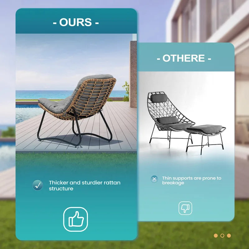 Fauteuils papasan d’extérieur avec coussin, en rotin PE, confortables pour la terrasse avec table d’appoint