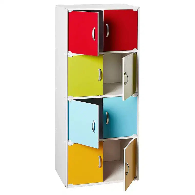 Bibliothèque-armoire de rangement polyvalente fermée Hodedah HID44, robuste, à 8 portes, à poser au sol, pour la maison et le bureau, finition bois de hêtre