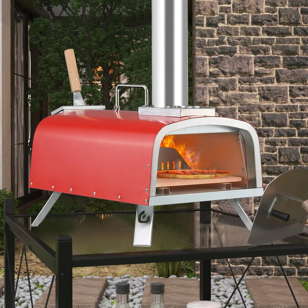 Four à pizza extérieur multicombustible, appareil à pizza cuite sur pierre avec brûleur à gaz et compartiment à bois – 12 pouces