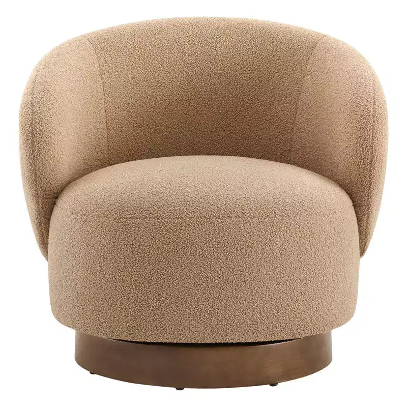 Fauteuil tonneau pivotant rembourré d’appoint Spruce&Spring avec base en bois