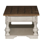 Table basse Morgan Creek blanc antique avec accents brossés couleur tabac