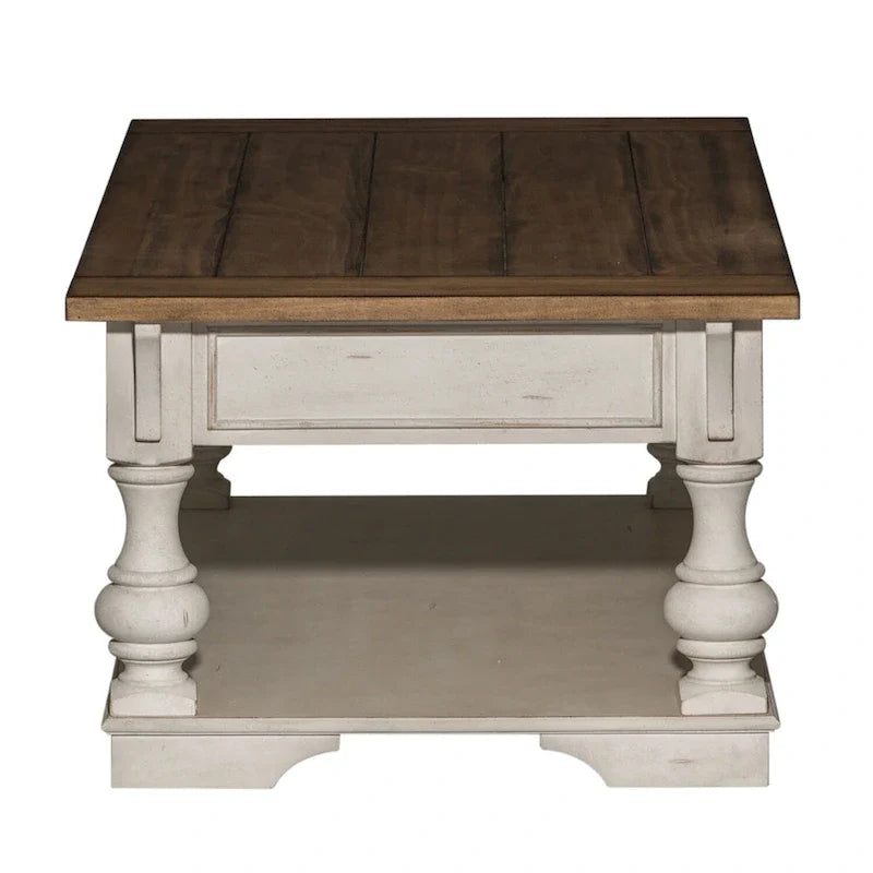 Table basse Morgan Creek blanc antique avec accents brossés couleur tabac