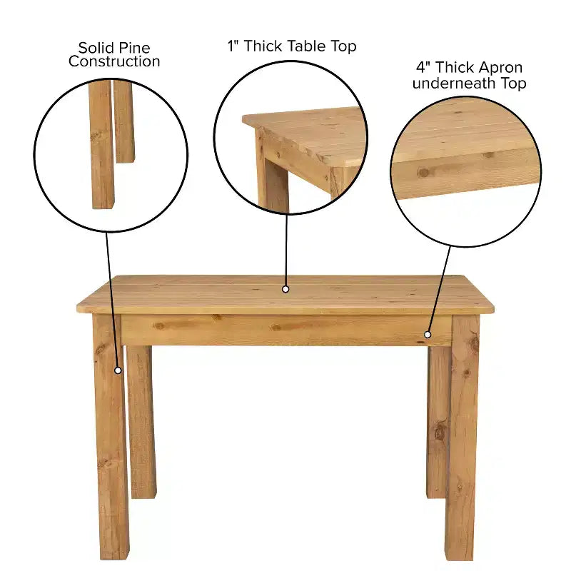 Mesa de jantar retangular Flash Furniture, 46 x 30, em pinho maciço