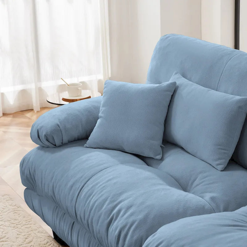 Canapé deux places modulable en L en chenille avec coussins lombaires