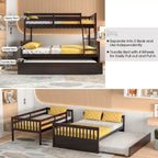 Letto a castello Gymax con letto singolo sopra un letto matrimoniale, estraibile singolo e piattaforma convertibile
