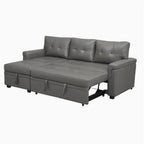 Divano componibile reversibile trasformabile con letto estraibile, chaise longue con contenitore nascosto e gambe resistenti