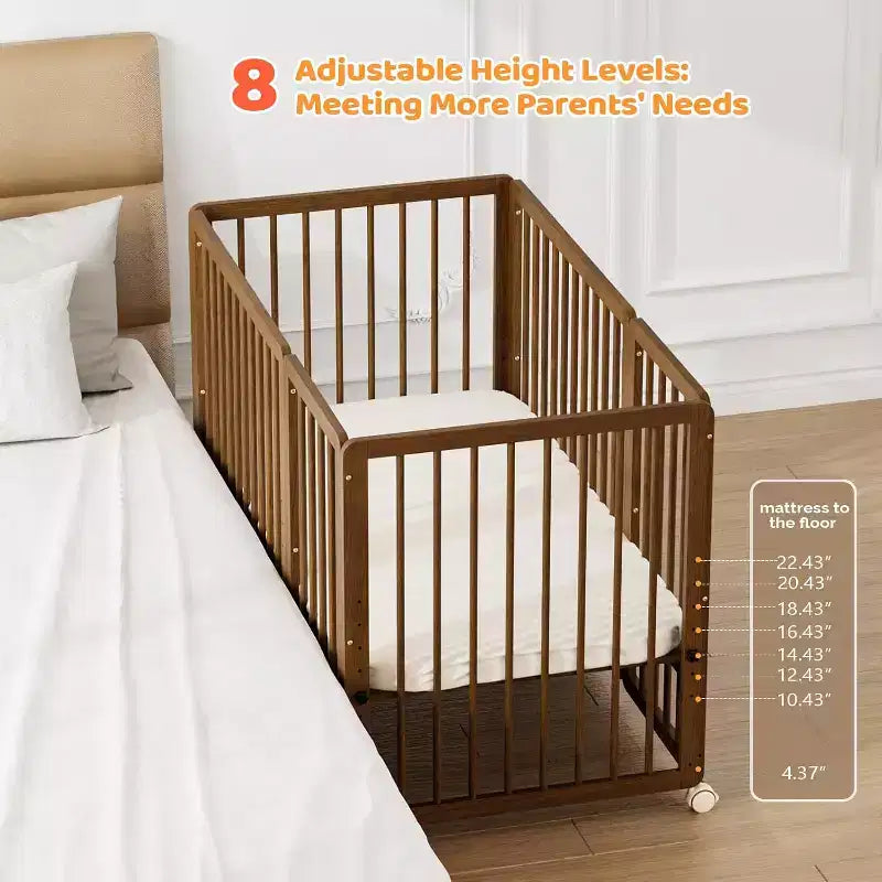 Lit bébé convertible JOYMOR 8-en-1, avec 2 matelas, convertible en berceau, lit bébé mi-hauteur, lit bébé pleine grandeur, lit de repos, lit pour tout-petit et parc