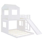 Lit superposé en bois Luxystar avec couchage supérieur une place et inférieur deux places, maisonnette, toboggan et barrières de sécurité