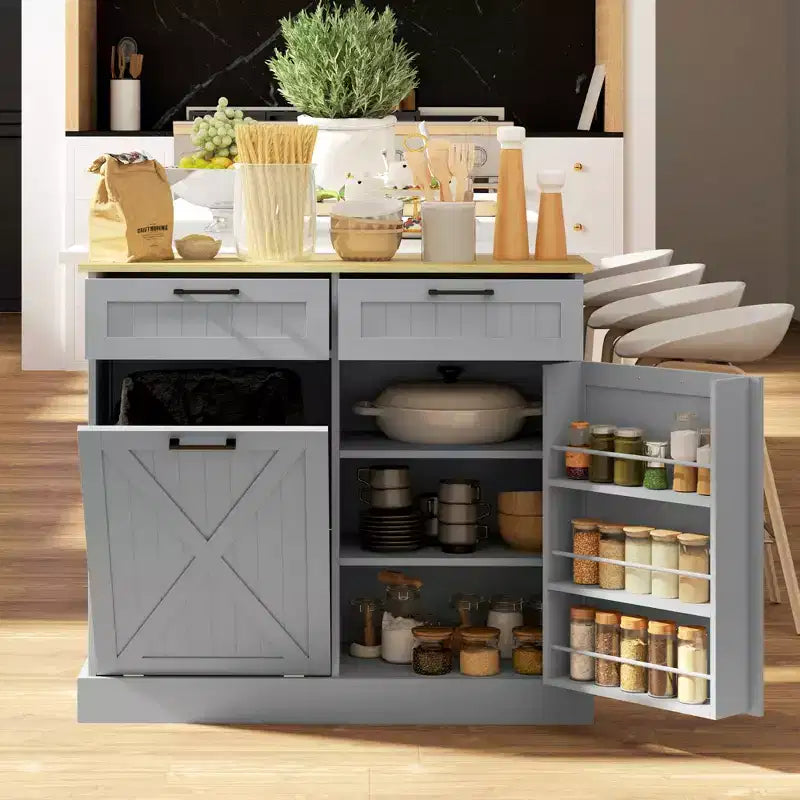 Mobile HOMCOM copri pattumiera con apertura a ribalta e cassetti, mobile da cucina in stile rustico con pattumiera nascosta per cucina