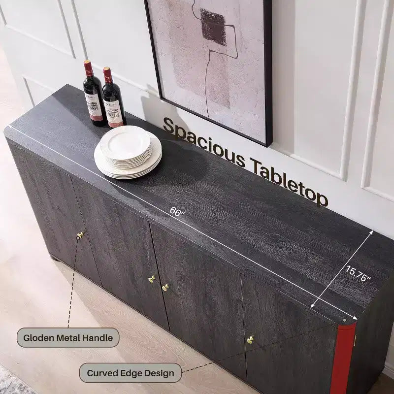 Credenza da cucina con 4 ante e ripiani, grande credenza moderna, mobile contenitore da 66 pollici per angolo caffè
