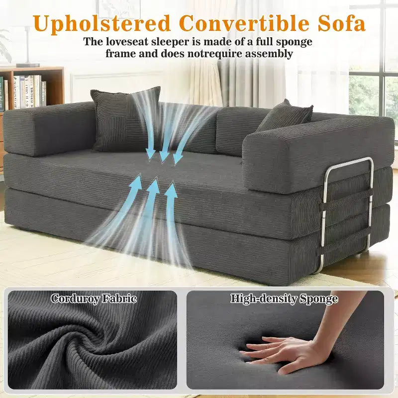 Canapé-lit pliant Dyonery 78 convertible en canapé en velours côtelé, format king, couchage au sol, 4-en-1, canapé modulaire à combiner soi-même, confortable et dépliant