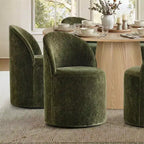 Ensemble de table à manger moderne pour 6 personnes, table ronde à piètement central, fauteuils tonneau pivotants à roulettes, chenille texturée - Panipeachy