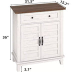 31.5 Rustic Storage Cabinet, with Slatted Doors, 3-Tier Adjustable, Double Door Locker, for Kitchen, Dining Room, and Home Office