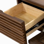 Meuble TV minimaliste avec tiroirs, console multimédia en bois massif avec placards, porte basculante, placage noyer, entièrement assemblée