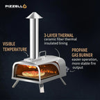 Four à pizza extérieur multicombustible, appareil à pizza cuite sur pierre avec brûleur à gaz et compartiment à bois – 12 pouces
