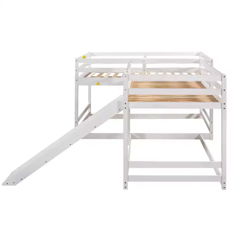 Lit superposé en L pour 4 enfants, lit superposé quadruple avec toboggan, structure en bois avec couchage double et simple pour chambre ou dortoir