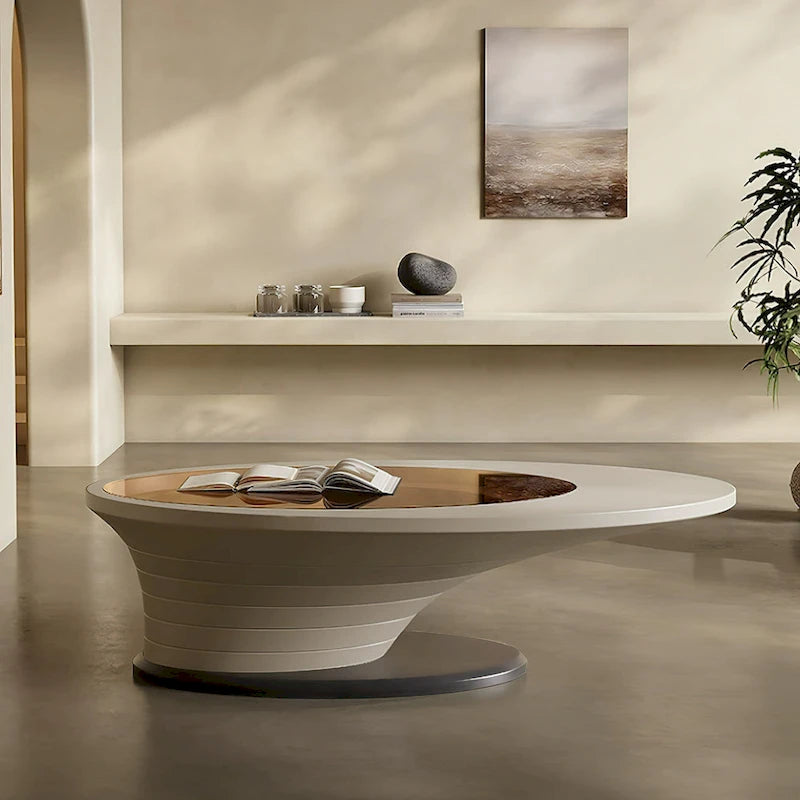 Tavolino da salotto ovale moderno e minimalista di lusso leggero con piano in vetro e base grigia, 51 pollici - L 51.18'W 25.59'H 14.37'