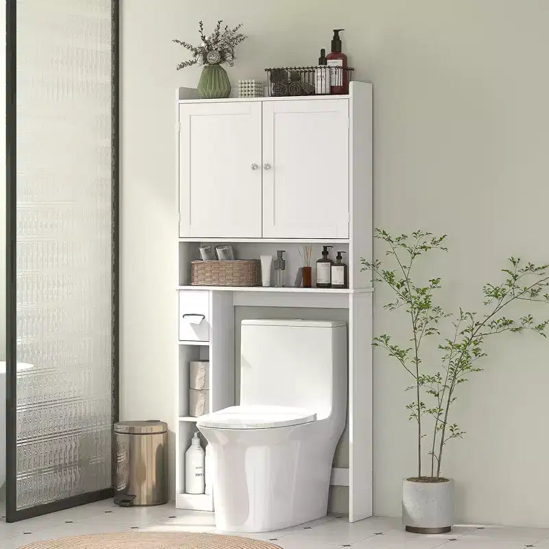 Mobile contenitore HOMCOM sopra il WC, organizer moderno per bagno sopra il WC con 2 ante, porta carta igienica e struttura indipendente salvaspazio