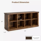 Libreria organizer con 8 scomparti, mobile orizzontale in stile rustico, libreria in legno da 62 pollici con vani portaoggetti per ingresso, libreria lunga e bassa per soggiorno