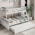Letto a castello Gymax con letto singolo sopra un letto matrimoniale, estraibile singolo e piattaforma convertibile