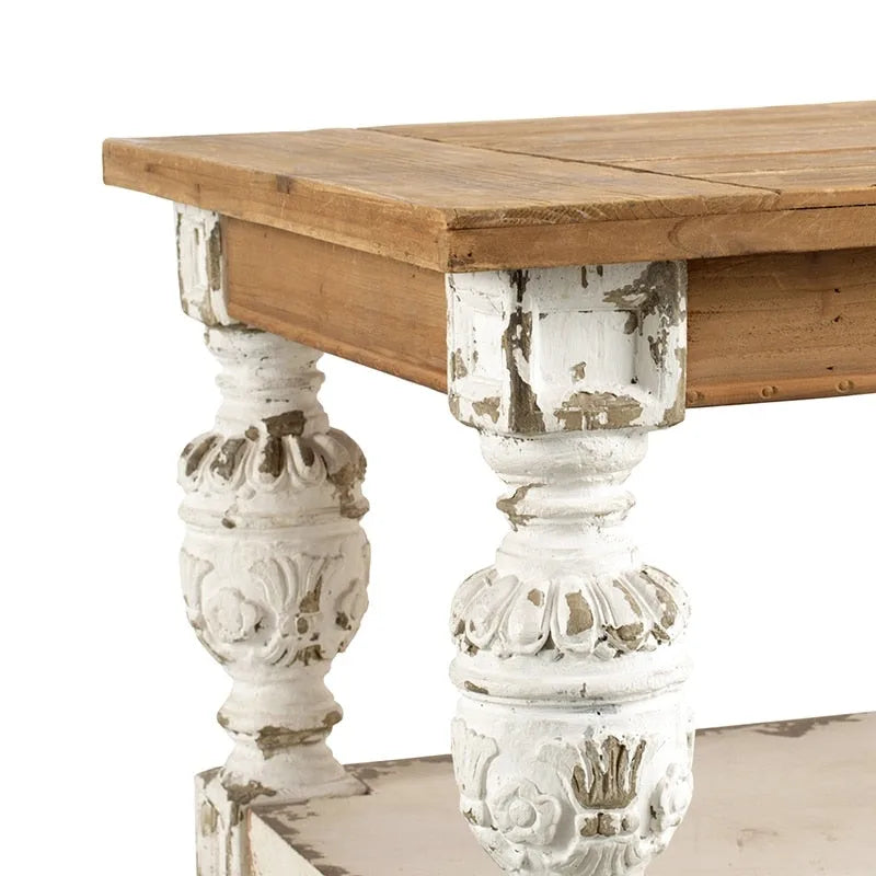 Rechteckiger Couchtisch aus weiß getünchtem Holz im Antik-Look