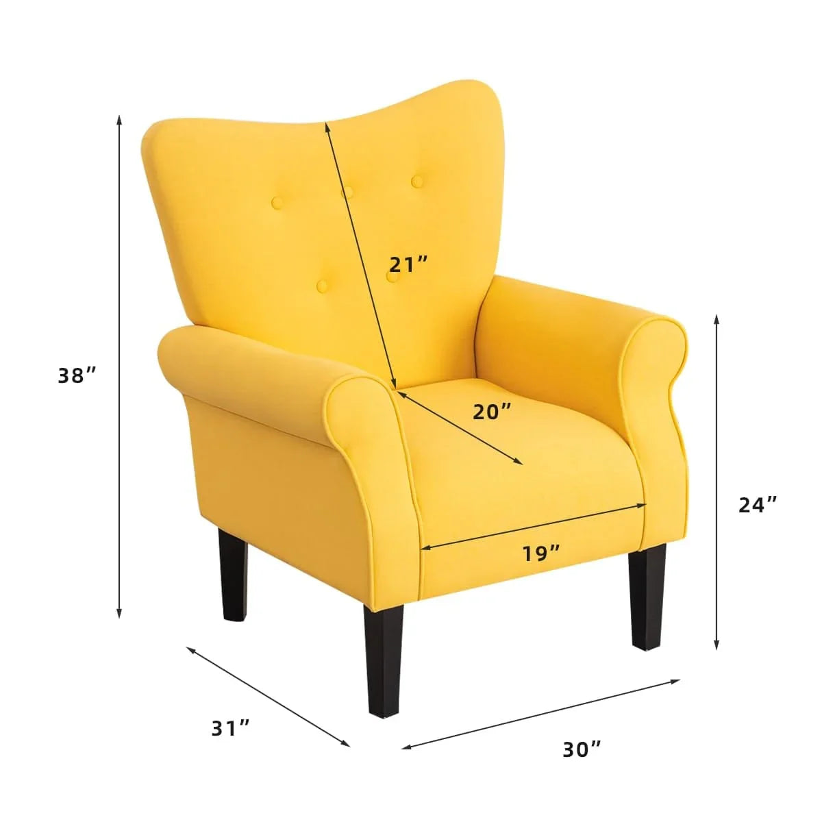 Fauteuil d’appoint moderne Erommy, fauteuil à dossier haut, canapé une place en tissu rembourré avec boutons et pieds en bois pour le salon