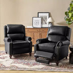 Set di 2 poltrone reclinabili moderne Elisabete con schienale ad ali in vera pelle e borchie decorative vintage per soggiorno e camera da letto| ART OF LIVING DESIGNS