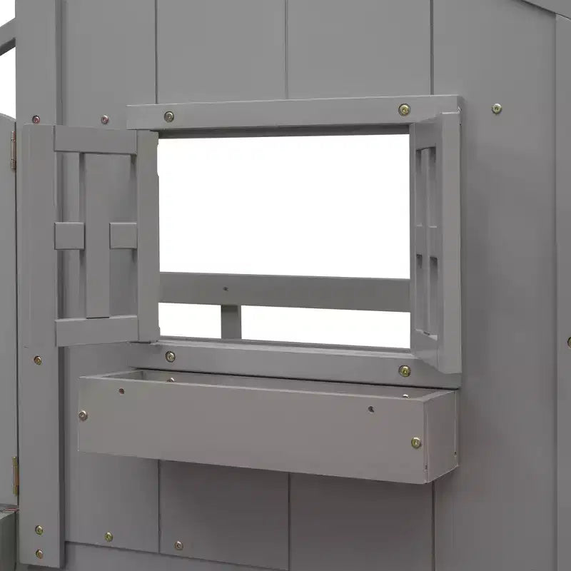 Letto a soppalco matrimoniale singolo a forma di casetta, letto rialzato in legno tipo casetta con scaletta e sponde di sicurezza per bambini