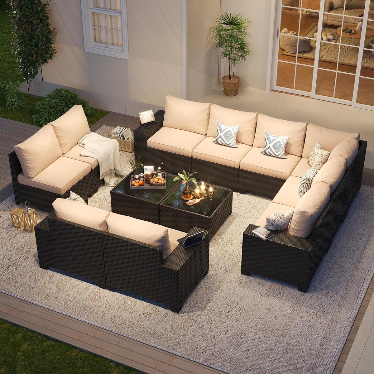 Set di mobili da esterno per patio con cuscini imbottiti spessi 10 cm