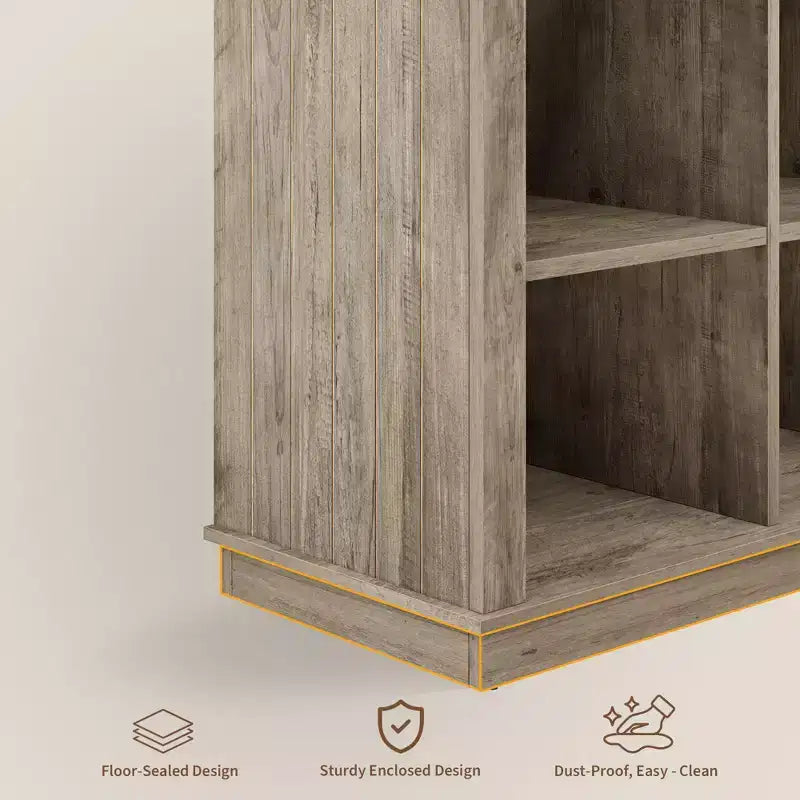 Libreria organizer con 8 scomparti, mobile orizzontale in stile rustico, libreria in legno da 62 pollici con vani portaoggetti per ingresso, libreria lunga e bassa per soggiorno