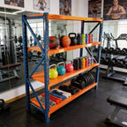 Scaffali resistenti per garage VIYET, scaffalatura metallica regolabile a 4 ripiani con portata di 4400 libbre, blu e arancione, per uso industriale e stoccaggio commerciale, attrezzi e palestra