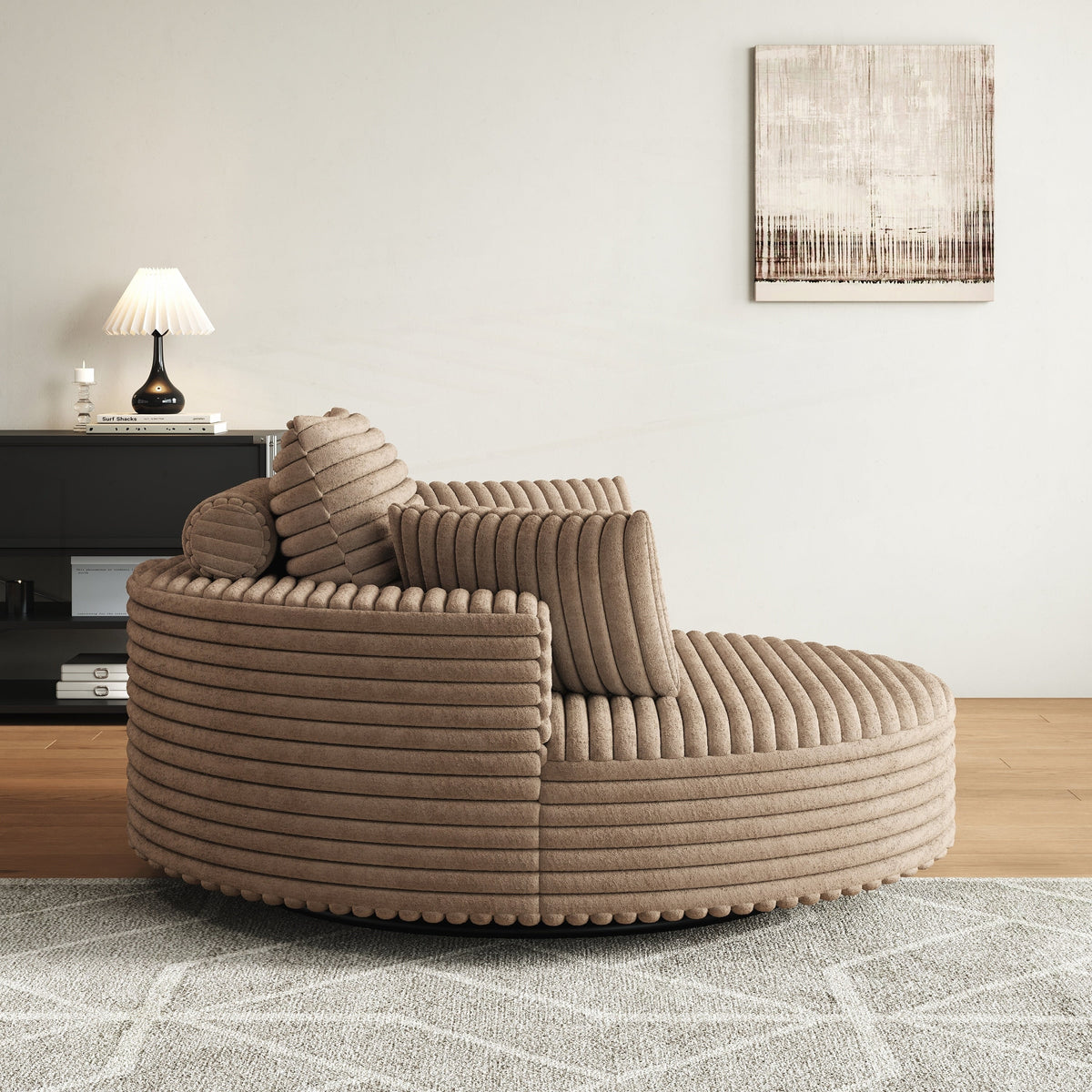 Fauteuil pivotant individuel en mousse et chenille côtelée