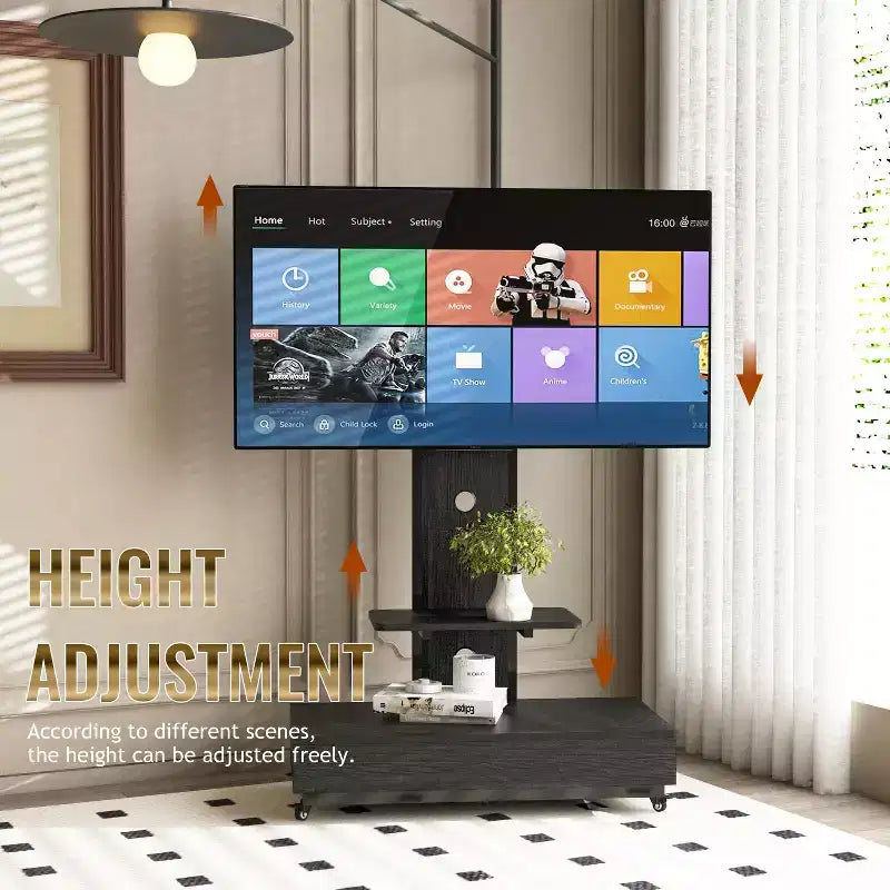 Meuble TV pour téléviseurs de 32 à 75 pouces, chariot TV mobile à hauteur réglable avec tiroir et roulettes pour le salon, la chambre et le bureau - ModernLuxe