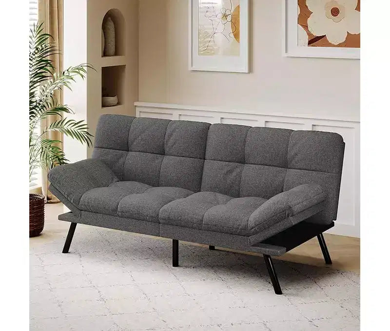 Canapé futon convertible en lit avec dossier réglable et accoudoirs amovibles