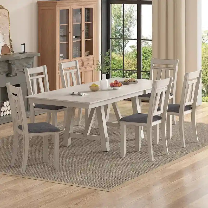 Sedie da pranzo VECELO in legno massello con seduta in tessuto di lino, set da 2/4/6 sedie