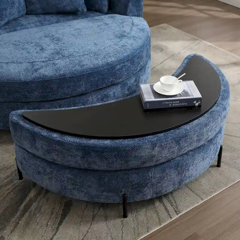 Fauteuil tonneau moderne rond avec 5 coussins et pouf en option