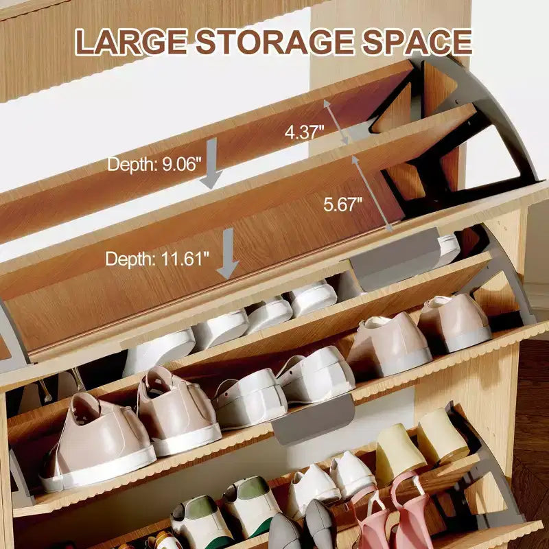 Scarpiera moderna bianca con 3 cassetti ribaltabili, 2 cassetti piccoli e ganci, organizer sottile scanalato per scarpe, mobile stretto per ingresso